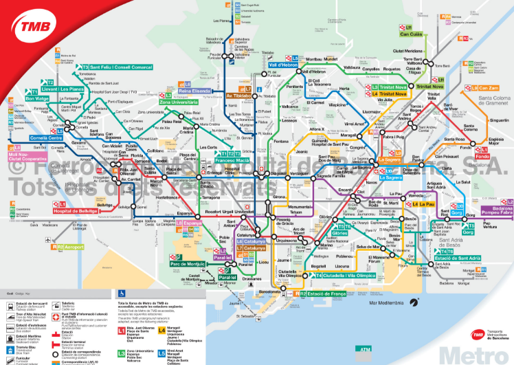 Carte du réseau ferroviaire de Catalogne 